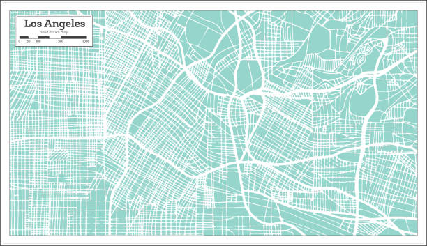 Los Angeles California USA City Map in Retro Style. Outline Map. Los Angeles California USA City Map in Retro Style. Outline Map. Vector Illustration. los angeles county stock illustrations