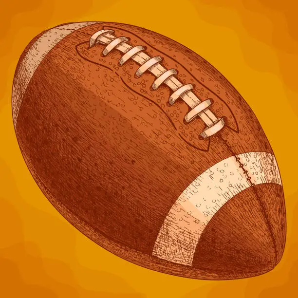 Vector illustration of engraving  illustration of american football ball in retro style