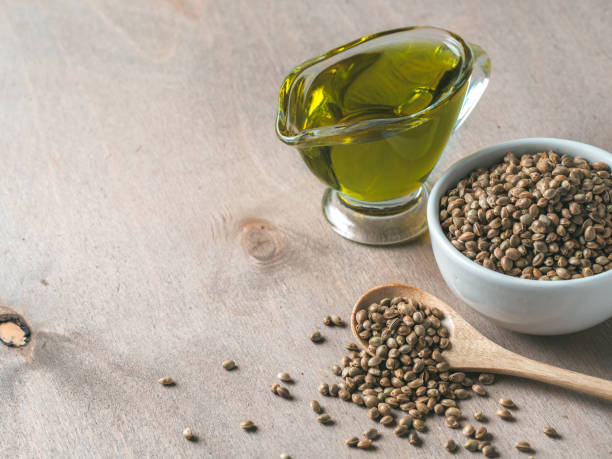 istock Hemp seeds and hemp oil, copy space 938976392