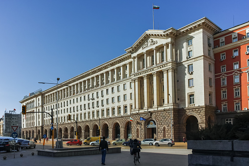 Sofia, Bulgaria - March 17, 2018:  Buildings of Council of Ministers in city of Sofia, Bulgaria