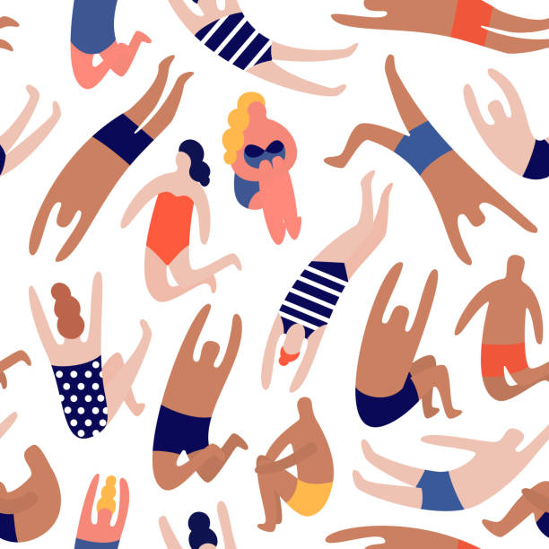 People on a beach. Seamless vector pattern People on a beach. Swim jumping into the water. Summer rest vacation. Seamless vector pattern woman diving clothes stock illustrations