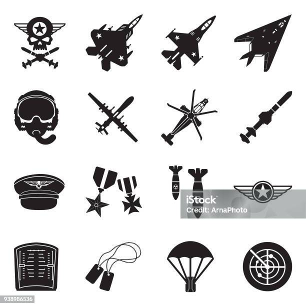 Air Force Icons Black Flat Design Vector Illustration Stock Illustration - Download Image Now