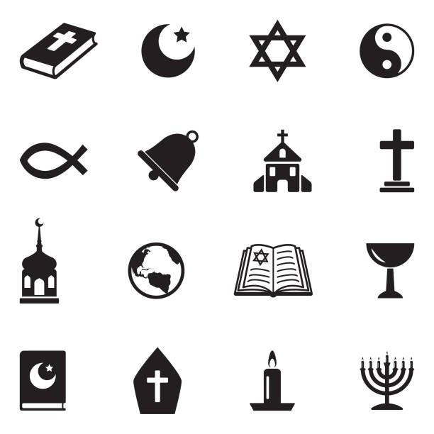 Religion Icons. Black Flat Design. Vector Illustration. Faith, God, Religious, Holy Book. god is love stock illustrations