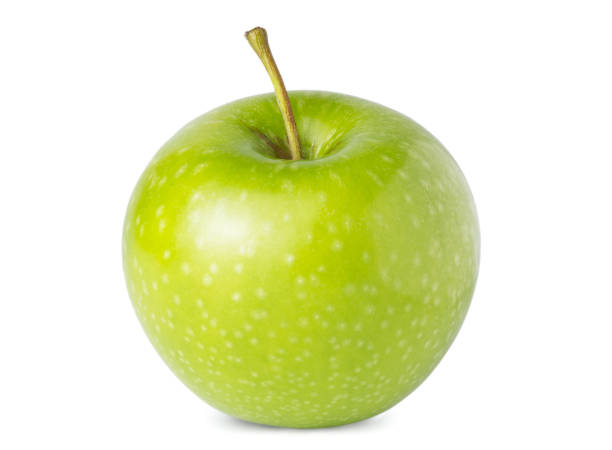 zielone jedno dojrzałe jabłko wyizolowane na białym tle - whitebackgound zdjęcia i obrazy z banku zdjęć
