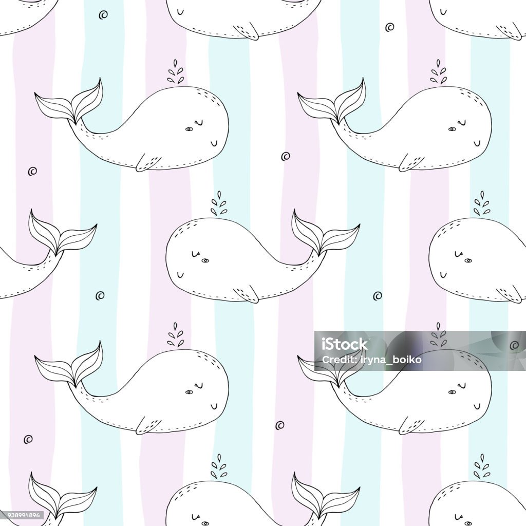 Cute background with cartoon whales. Baby shower design. Cute background with cartoon blue whales. Baby shower design Animal stock vector