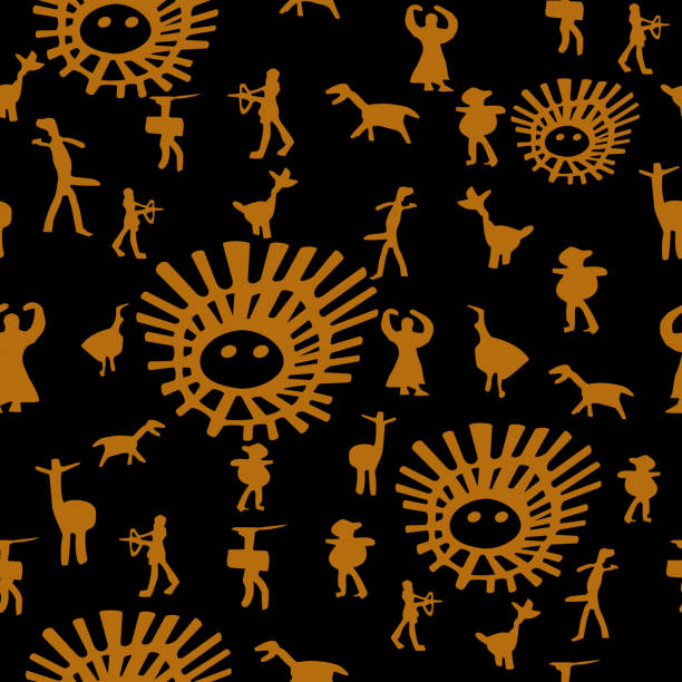 ilustrações, clipart, desenhos animados e ícones de pinturas rupestres da caverna. ilustração vetorial - cave painting aborigine ancient caveman