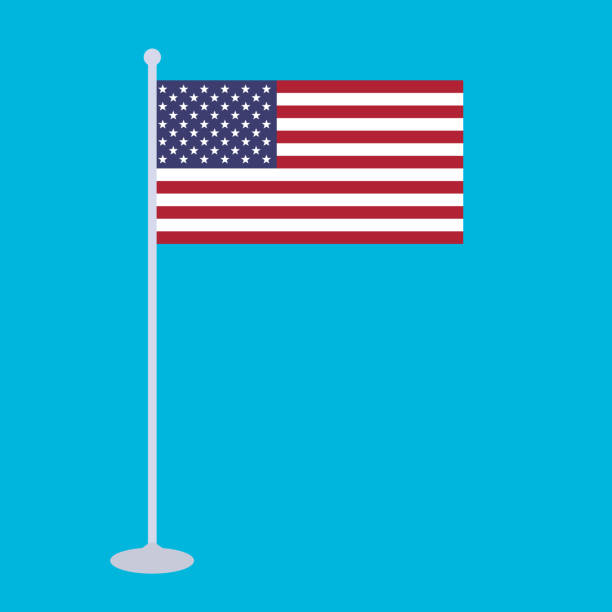 The national flag and flagstaff of United States of America vector illustration. The color and size of the original USA flag. Colored in flag colors with flag pole isolated on light blue background. The national flag and flagstaff of United States of America vector illustration. The color and size of the original USA flag. Colored in flag colors with flag pole isolated on light blue background. american flag illustrations stock illustrations