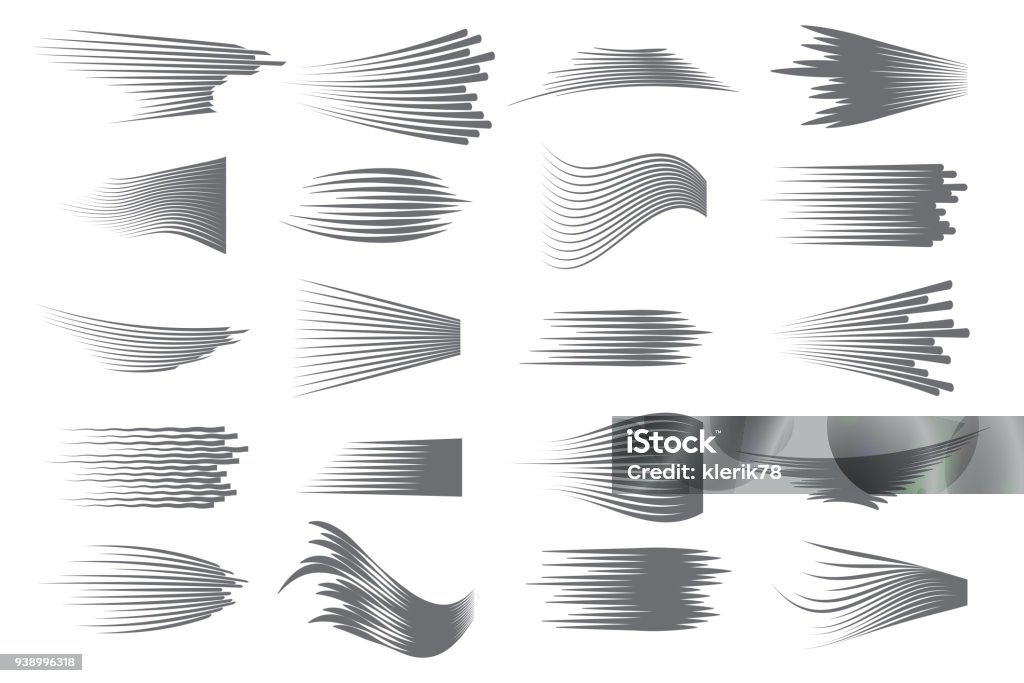 Speed lines isolated set. Comics motion lines for fast moving object or moving quickly person. Black lines on white background Speed lines isolated set. Comics motion lines for fast moving object or moving quickly person. Black lines on white background. Striped stock vector