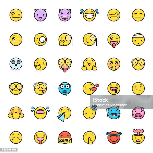 Cute Colorful Emoticons Set 3 Stock Illustration - Download Image Now - Emoticon, Frozen, Skull