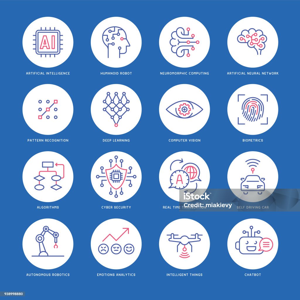 Artificial intelligence icon set Editable set of vector icons on layers. Icon Symbol stock vector