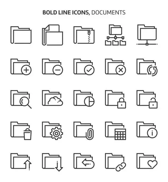 Vector illustration of Folders, bold line icons.