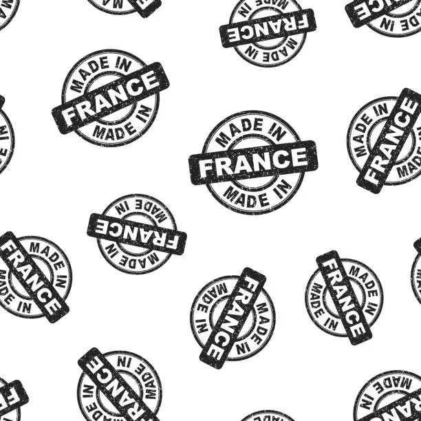Vector illustration of Made in France stamp seamless pattern background. Business flat vector illustration. Manufactured in France symbol pattern.