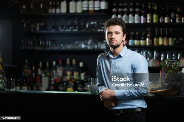 Young Businessman At Bar Counter Stock Photo - Download Image Now - Manager, Bar - Drink Establishment, Pub