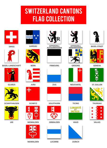 ilustraciones, imágenes clip art, dibujos animados e iconos de stock de cantones de suiza bandera colección - completa - fribourg