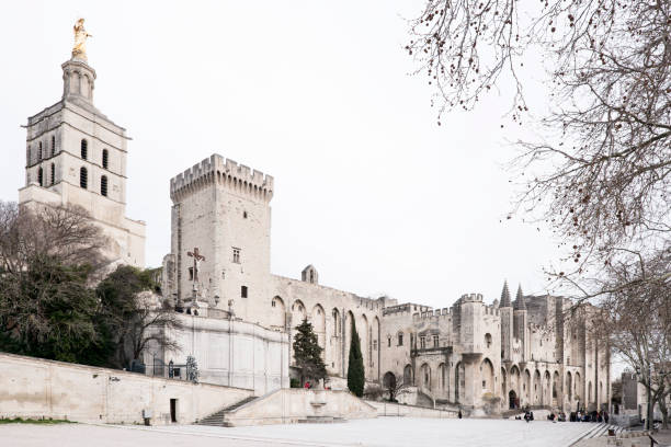 Papal palace of Avignon at Place du Palais ,a medieval Gothic building  , Provence, Vaucluse,  France