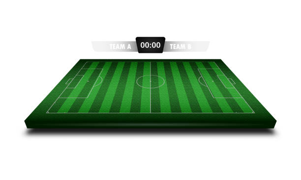 Bекторная иллюстрация Реалистичная джинсовая текстура футбольного поля 3d с табло для концепции дизайна векторных элементов