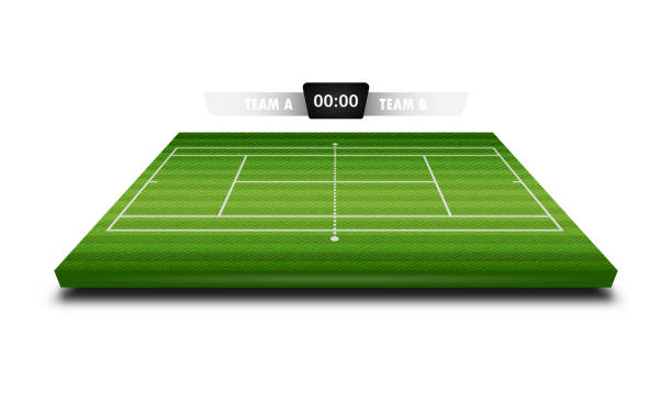 tekstur denim realistis dari lapangan tenis 3d dengan papan skor untuk konsep desain ilustrasi vektor elemen - court line ilustrasi stok