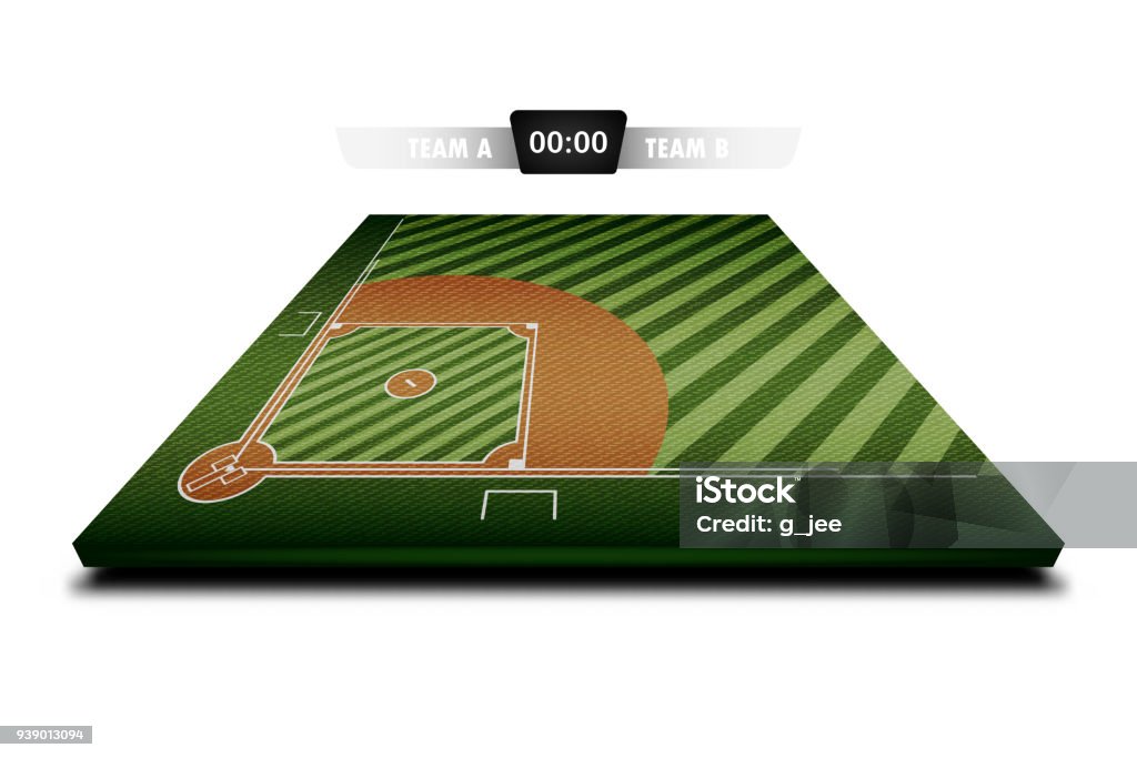 Realistic Denim texture of Baseball field 3d with score board for element vector illustration design concept Base - Sports Equipment stock vector