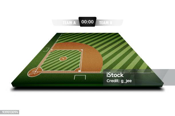 Realistic Denim Texture Of Baseball Field 3d With Score Board For Element Vector Illustration Design Concept Stock Illustration - Download Image Now