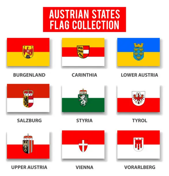 Vector illustration of Austria States Flag Collection - Complete