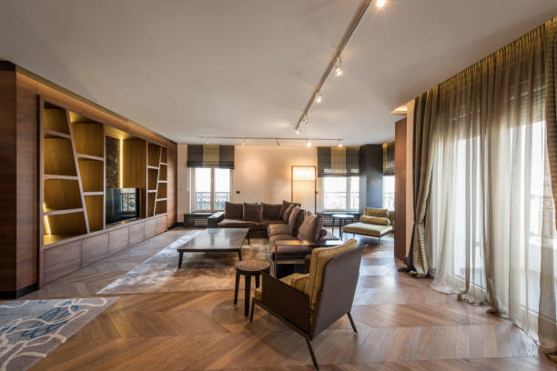 istock Interior of a luxury apartment, modern open plan living room 939017656