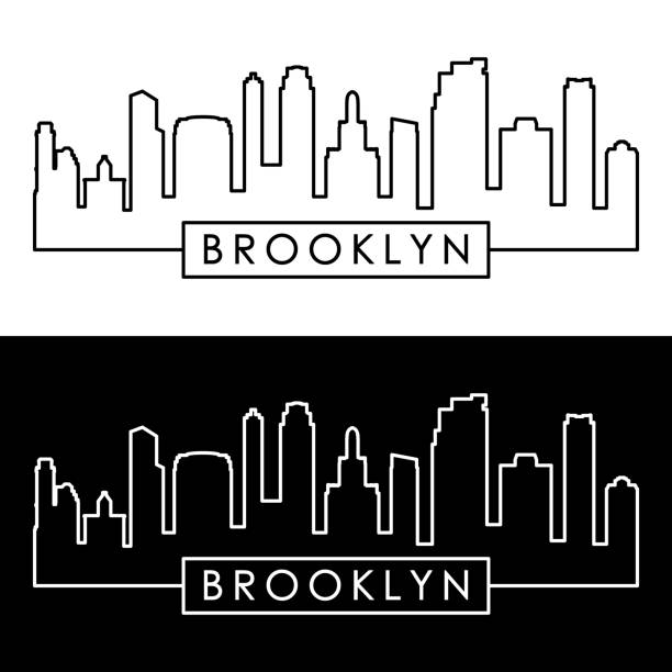 brooklyn, new york skyline der stadt. linearen stil. bearbeitbare vektordatei. - brooklyn stock-grafiken, -clipart, -cartoons und -symbole