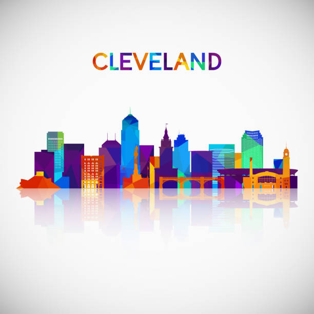 ilustraciones, imágenes clip art, dibujos animados e iconos de stock de silueta de horizonte de cleveland en colorido estilo geométrico. símbolo para su diseño. ilustración de vector. - oh beautiful