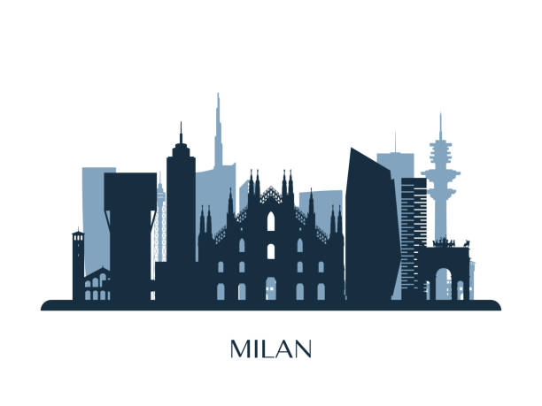 milan skyline, monochrome silhouette. vektor-illustration. - kathedrale stock-grafiken, -clipart, -cartoons und -symbole