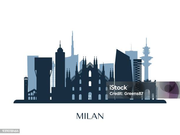 Skyline Di Milano Silhouette Monocromatica Illustrazione Vettoriale - Immagini vettoriali stock e altre immagini di Milano