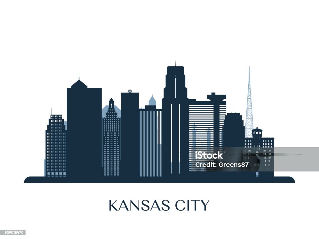 Kansas City skyline, monochrome silhouette. Vector illustration. Kansas City - Missouri stock vector