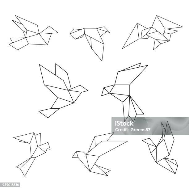 Satz Der Schwarzen Linie Geometrische Taube Vektorillustration Stock Vektor Art und mehr Bilder von Origami