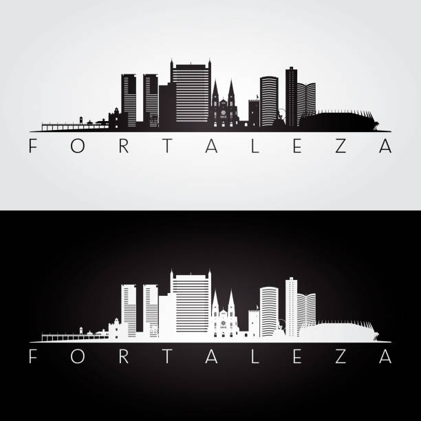 ilustrações de stock, clip art, desenhos animados e ícones de fortaleza skyline and landmarks silhouette, black and white design, vector illustration. - architecture art backgrounds church