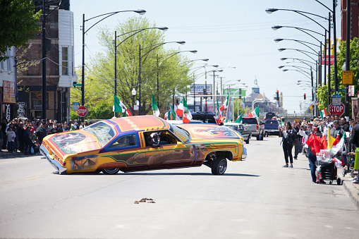 Chicago, Illinois, USA - May 07, 2017, The Cinco De Mayo Parade is held to remember the victory the Mexican forces had over the invading French army in the Battle of Puebla on 5 May, 1862.