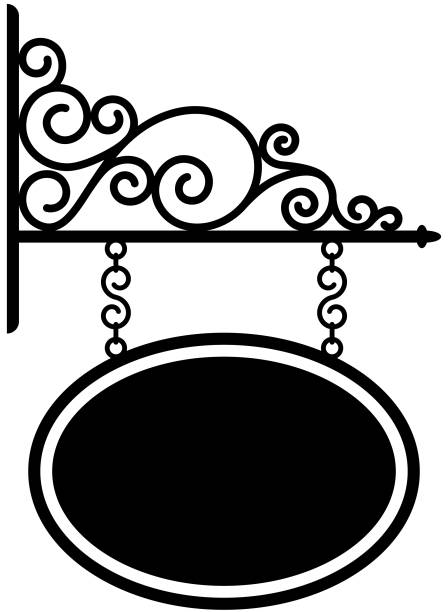 art nouveau tabliczka znak metal kute iron symbol banner - medieval wild west banner frame stock illustrations