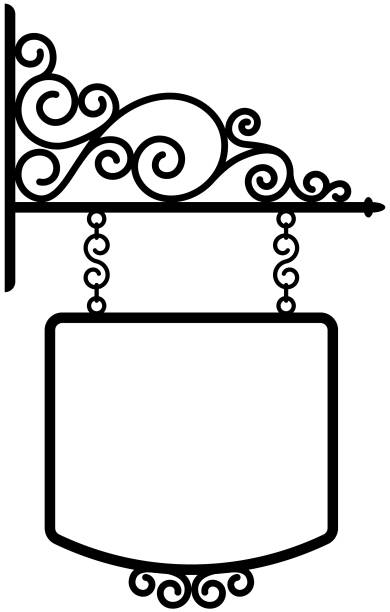 art nouveau tabliczka znak metal kute iron symbol banner - medieval wild west banner frame stock illustrations