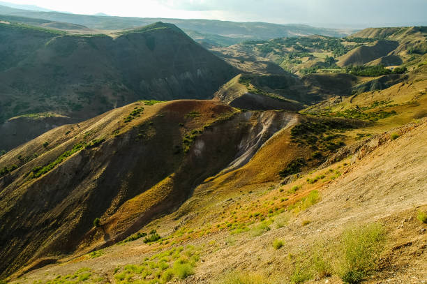 Arid, deserted landscape in Northern Kurdistan, Turkey. Green valley