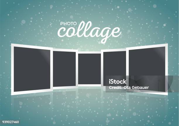 Winter Christmas Photo Collage With Snowy Background Template Stock Illustration - Download Image Now