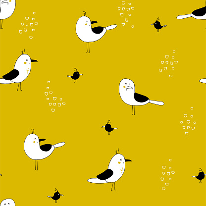 Sea seamless pattern with seagulls. Vector bright background. Can be used for wallpaper, children fashion, stationery, scrapbooking, home decor and textile, fabric prints.