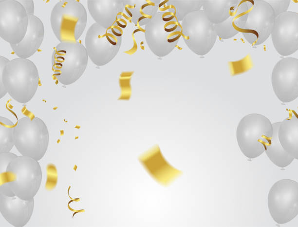 istock White balloons, confetti concept design winter sale template greeting background  Vector Illustration 939043750