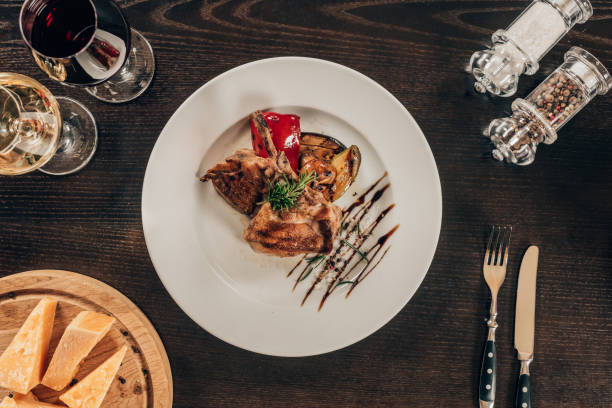 istock top view of grilled chicken with vegetables on plate on table 939044040