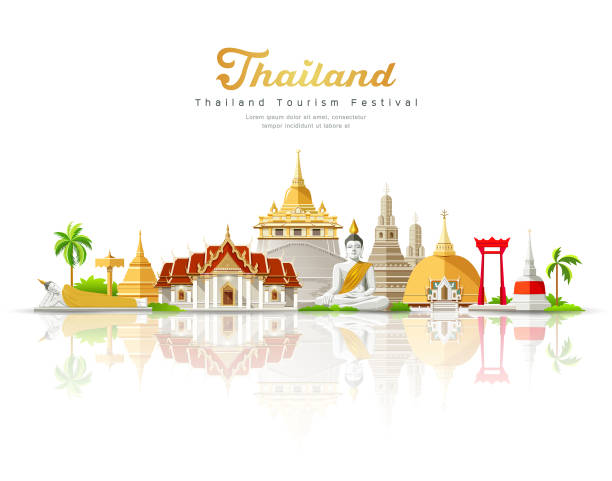 ilustraciones, imágenes clip art, dibujos animados e iconos de stock de emblemático edificio festival de turismo de tailandia - thailand