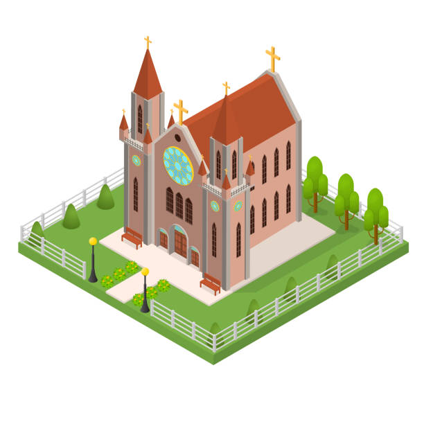 キリスト教カトリック教会概念 3 d 等角図であります。ベクトル - church steeple vector christianity点のイラスト素材／クリップアート素材／マンガ素材／アイコン素材