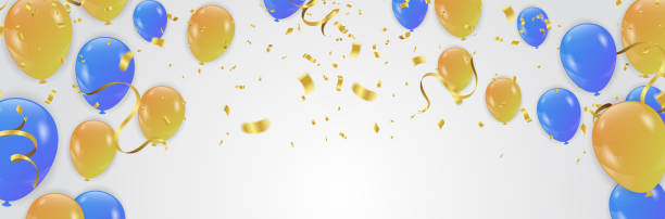 tło imprezy wektorowe z konfetti i balonami - yellow balloon stock illustrations