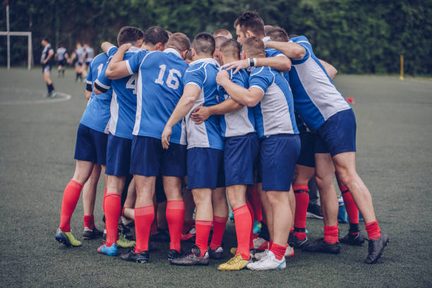 istock Rugby players huddling during time out 939048412