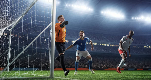 istock Soccer game moment  on professional stadium 939051118