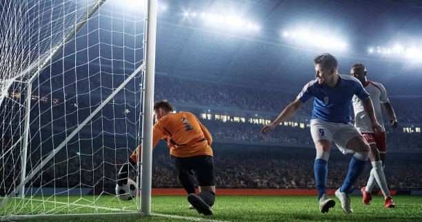 istock Soccer game moment  on professional stadium 939051142