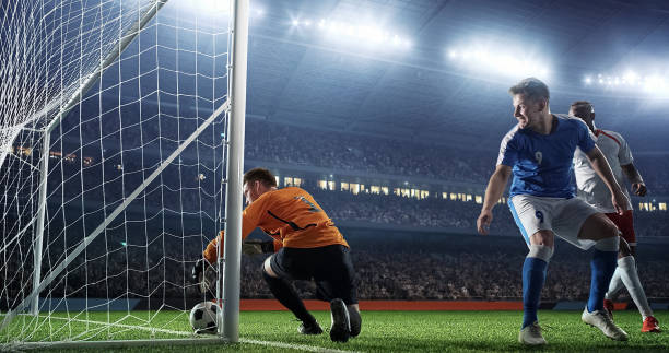 istock Soccer game moment  on professional stadium 939051192