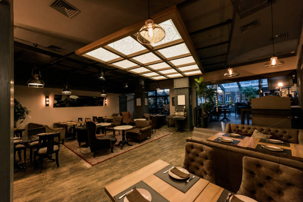 istock view of stylish empty cafe with arranged tables and chairs for visitors 939055366