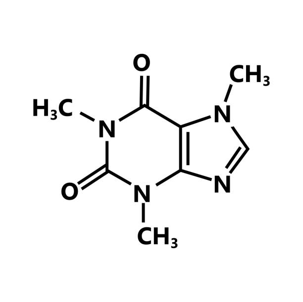 koffein-chemische formel vektor-zeichen - koffeinmolekül stock-grafiken, -clipart, -cartoons und -symbole