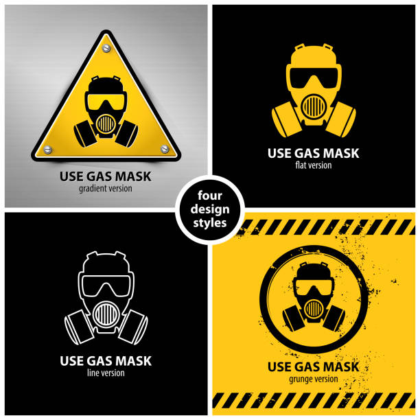 set of gas mask symbols set of gas mask symbols containing four unique design elements in different variations: gradient, flat, line and grunge style, eps10 vector illustration gas mask stock illustrations